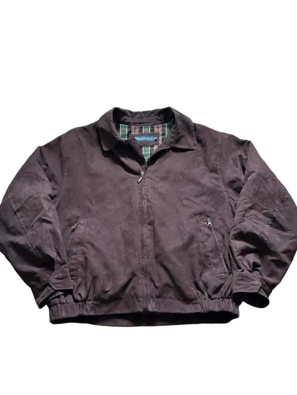 PGA Tour Zip Jacket Size XL Brown Plaid Lined Casual Outerwear